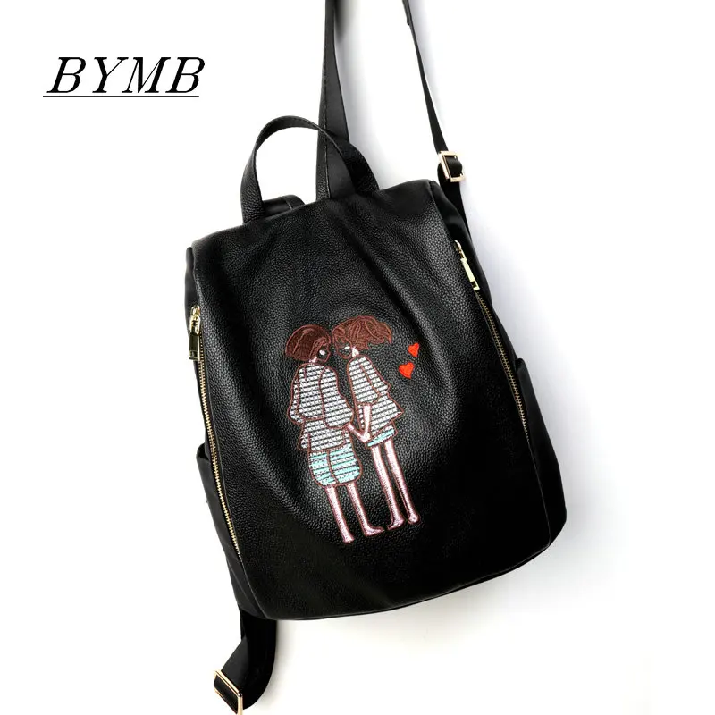 

Double shoulder bag Genuine Leather women pack 2017 new tide girl student backpack fashion and leisure Korean backpack