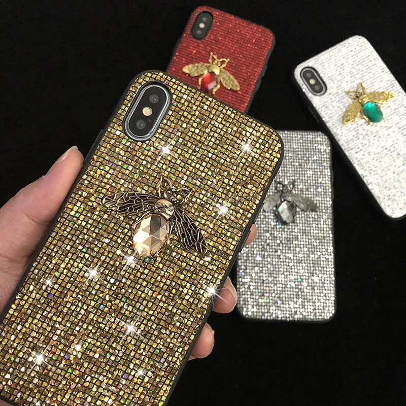

Luxury Shining Bee Glitter Cases For iPhone X XS XR Max Fashion Shining Sequins Silicon Case Cover For iPhone 7 8 6 6s Plus