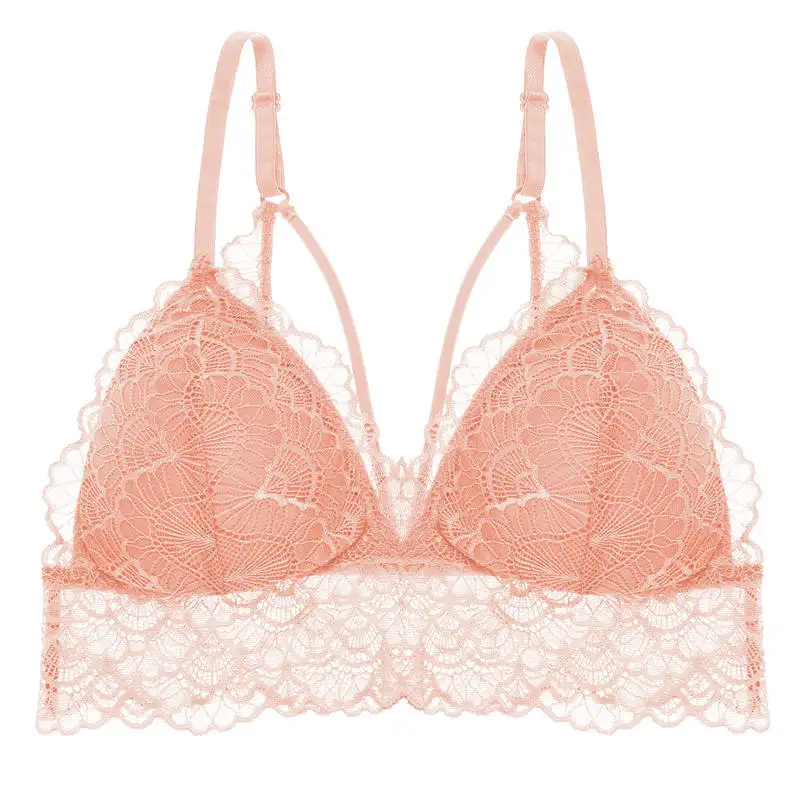 Sexy Deep V Floral Lace Bras Bralette Women Intimates Ultra Thin Belt Lingerie Wirefree Seamless Underwear Back Butterfly - Цвет: pink