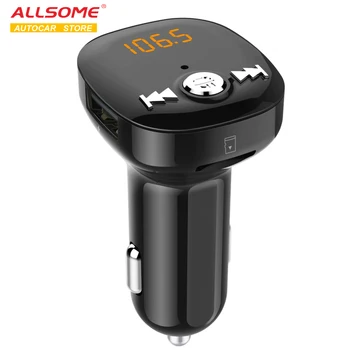 

ALLSOME Bluetooth Version 5.0 Car Kit FM Transmitter MP3 Player Dual USB Ports Car Charger FM Modulator Support U Disk /TF Card