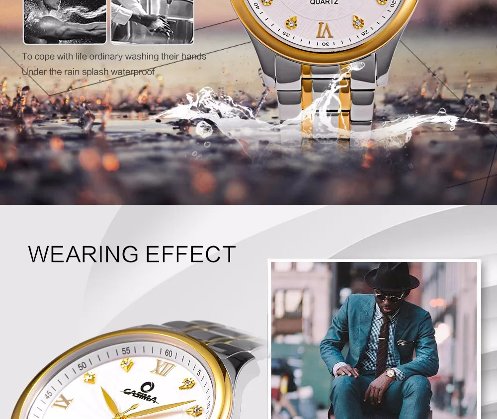 Роскошные для мужчин часы классические модные бизнес для мужчин кварцевые часы нержавеющая сталь Группа водонепроница 100 м CASIMA #5117
