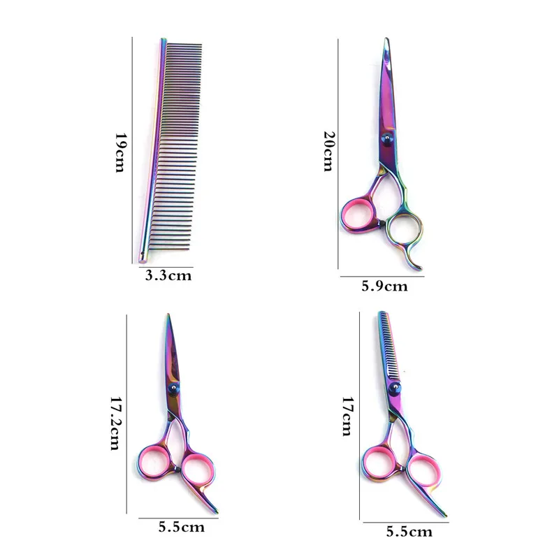 7,0 дюймов профессиональные ножницы для домашних животных, ножницы для стрижки собак, ножницы для стрижки волос, прямые и филировочные и изогнутые ножницы, 3 шт. в наборе+ расческа