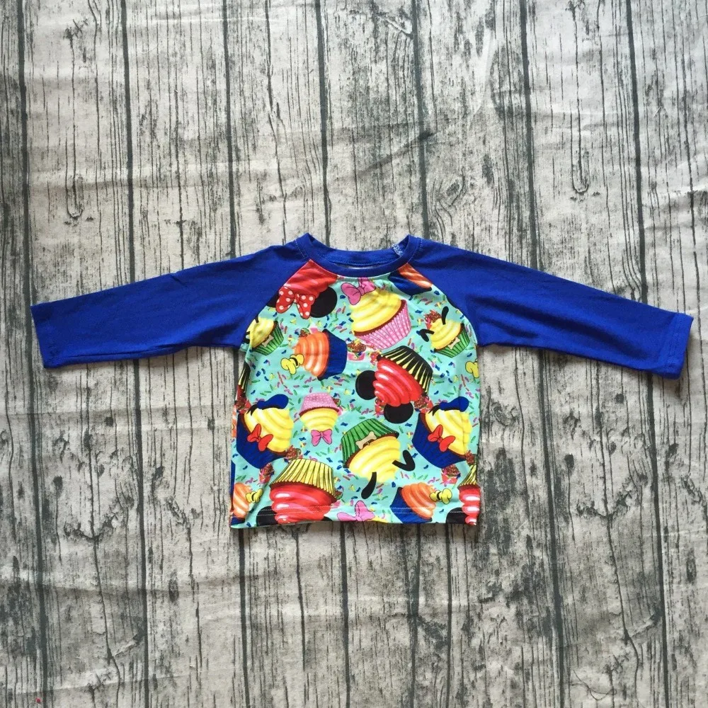

new arrivals fall/winter baby boys cake mouse print cotton boutique cute top T-shirt raglans clothes royal long sleeve kids wear