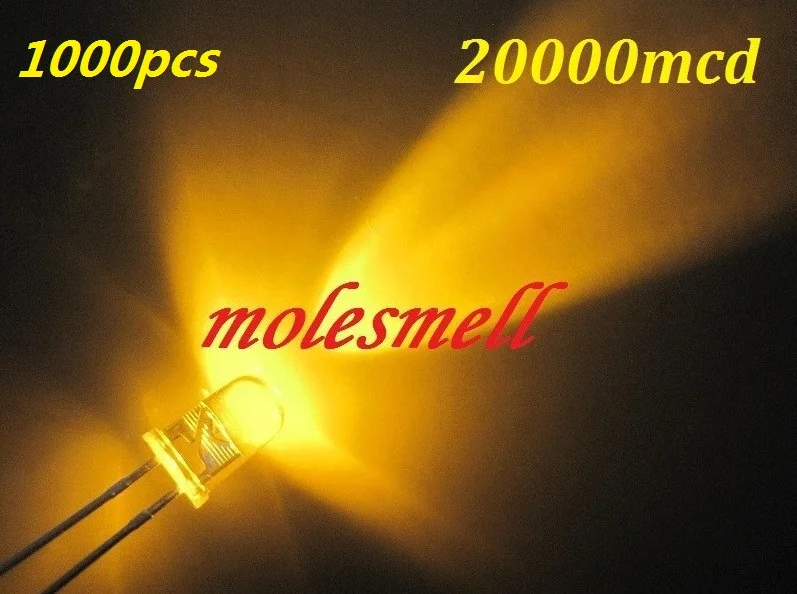 Redondo de Alta Pces Amarelo Potência Super Brilhante Água Claro Led Leds 20000 Mcd Redondo 1000 5mm