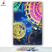 DIY цветные рисунки по номерам с цветом s колесо обозрения ночная сцена картина рисунок по номерам Обрамленный дом