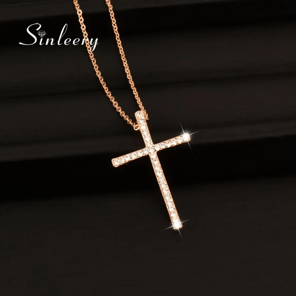 Image SINKEE jewelry free shipping silver plated charm rhinestone cross pendant necklace for women and girl XL402