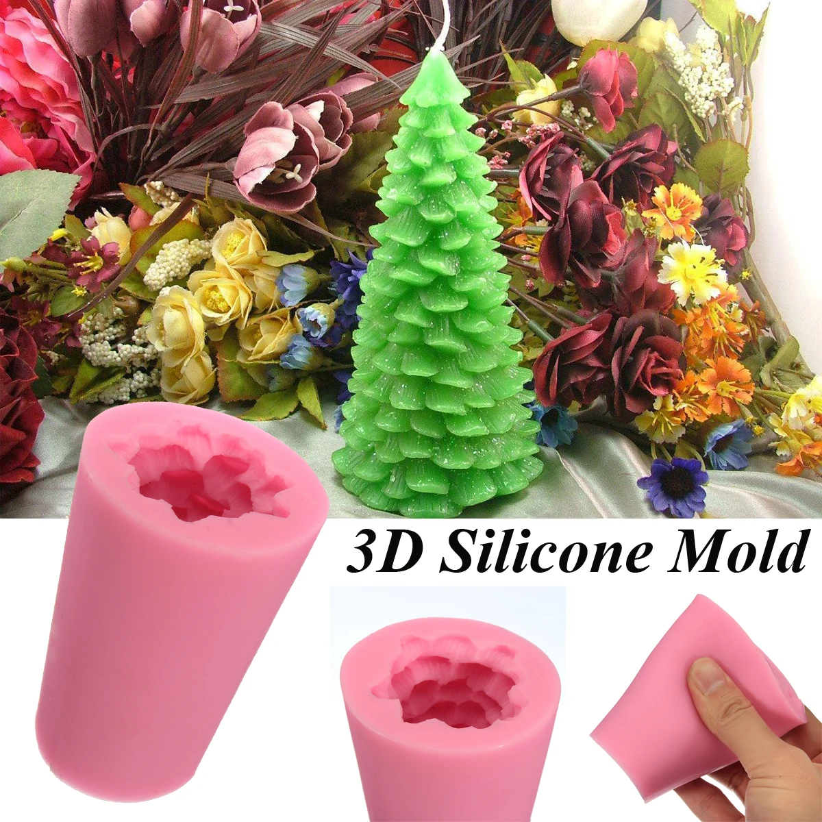 3D Christmas Tree Silicone Mold Cake Fondant Mould Homemade Candle Soap