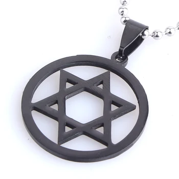 

free shipping Black circle Hexagram star of david 316L Stainless Steel pendant necklaces bead chain for men women wholesale