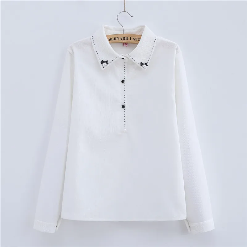 Осенне-зимняя женская Вельветовая Блузка Повседневная блуза с длинным рукавом и отделкой из бус рубашка винтажная офисная белая рубашка женские тонкие Топы - Цвет: JNJ8001white
