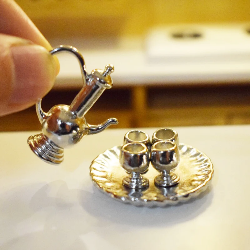 

1:12 Scale Mini Dollhouse Miniature Metal Tea Cup Set Miniatura Pretend Play Kitchen Toy Accessories