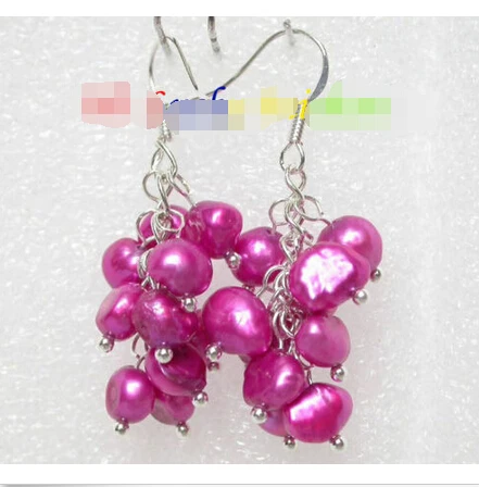 

Hot sell Noble- hot sell new - natural Purple red pearls dangle earrings 925ss hookNoble style Natural Fine jewe fast SHIPPING