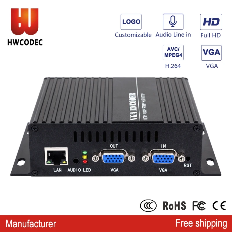 

HWCODEC IP Audio VGA encoder rtmp rtsp full hd encoder VGA loopout network iptv live streaming HD vga encoder for facebook live