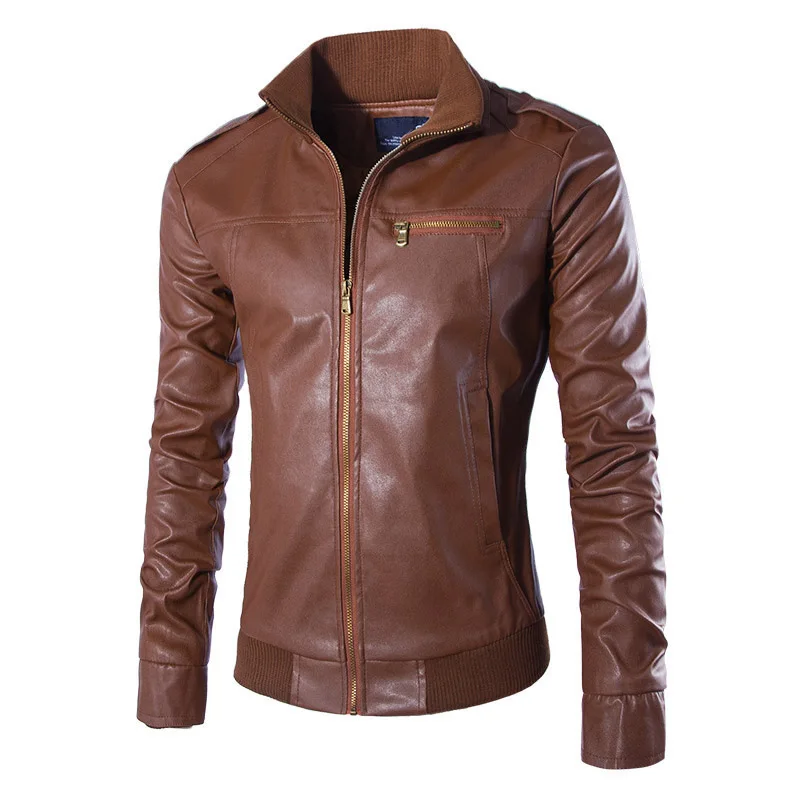 

New Retro Motorcycle Jacket Men Stand Collar Slim Vintage Bomber Biker Windproof PU Leather Moto Jacket Motorbike Riding Jacket