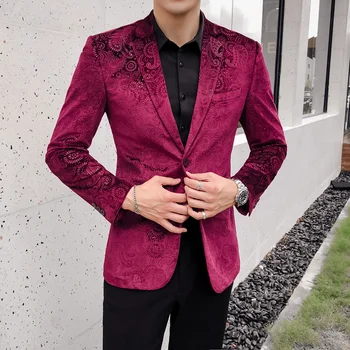 

British Style Blazer Male Hight Quality Wedding Party Red Mens Blazer Jacket Luxury Single Breasted Slim Fit Mens Blazers Casual