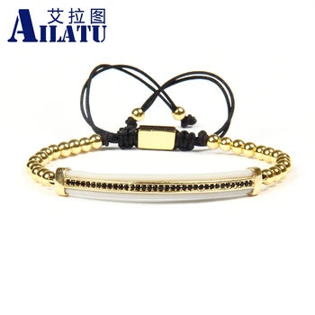

Ailatu Wholesale 10pcs/ot Mix Colors Cubic Zirconia Long Brass Tube Watch Protector Cz Lace Up Bracelets For Cool Men