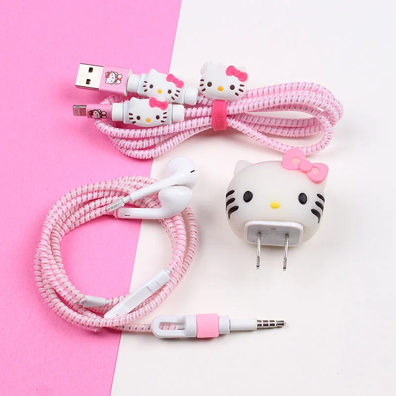 Хороший подарок милый мультфильм USB кабель наушники протектор набор с кабелем Стикеры для намотки Спиральный шнур протектор для iphone 5 6 6s 7plus