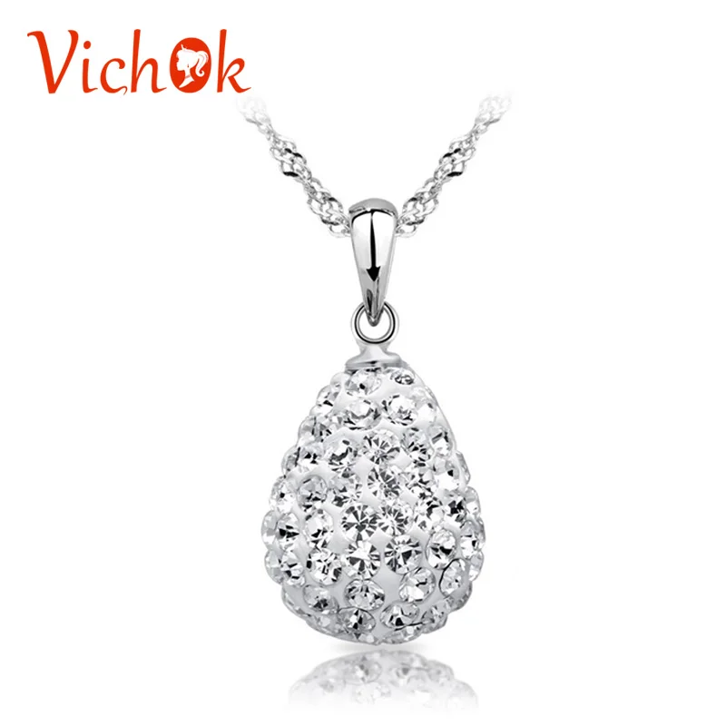 

VICHOK Water Drop Zircon Chokers Necklace For Women silver 925 jewelry Necklaces & Pendants Fashion Kolye mujer moda sieraden