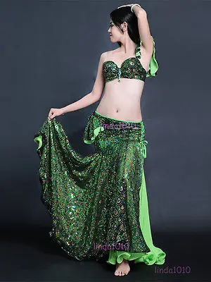 

New Luxury Belly Dance Costume 2 Pics Bra&Skirt 34B/C 36B/C 38B/C Peacock Green and Royal Blue