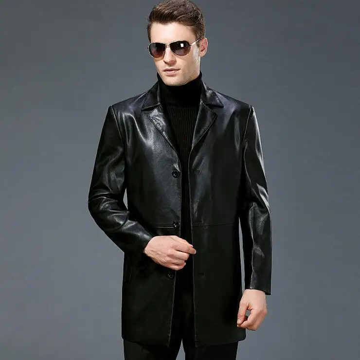 New Men Business Casual plus size Genuine leather jacket Male Long Suit ...