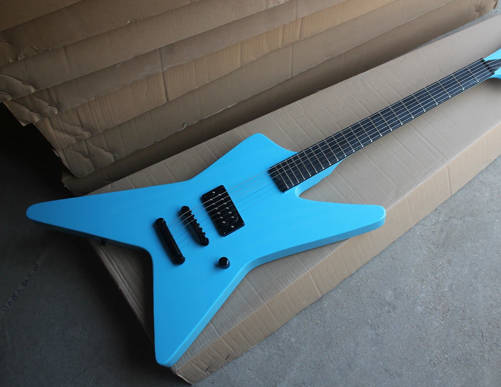 

Blue Unusual Shape Electric Guitar with Rosewood Fingerboard,Black Hardwares,Fixed Bridge,offering customized services