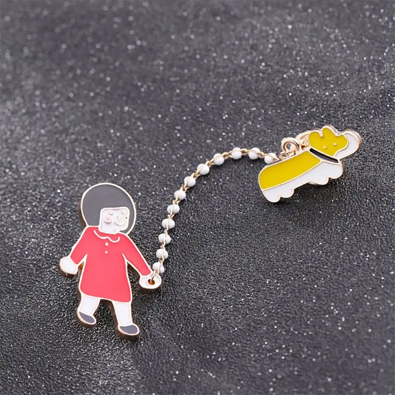 

Cute Cartoon Little Girl Walking the Dog,Jumping Rope, Putting a Balloon Chain Brooch Fof KIds Gift W2952001