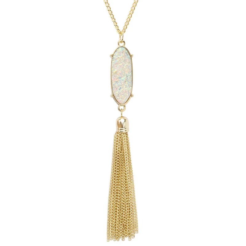 Fashion Women Long Chain Faux Druzy Pendant Tassel (5)