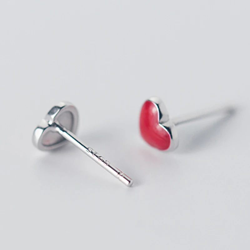 ROXI 925 пробы серебряные серьги для женщин модные ohringe милые крошечные красные глазурь сердце серьги гвоздики для девочек Дети Леди подарок