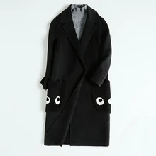 Winter Simple Long Full Sleeve Sheep Wool Black Cartoon Elegant Coats Women Casaco Feminino Manteau Doudoune Femme Abrigo Mujer