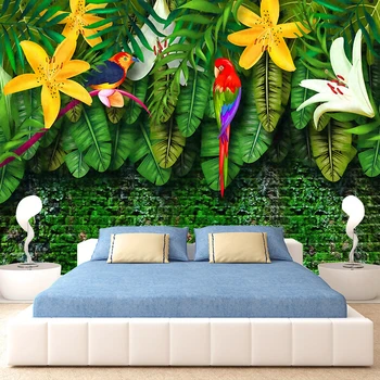 

Custom Photo Wallpaper 3D Hand Painted European Style Pastoral Tropical Rainforest Southeast Asia Banana Leaves Mural Paper