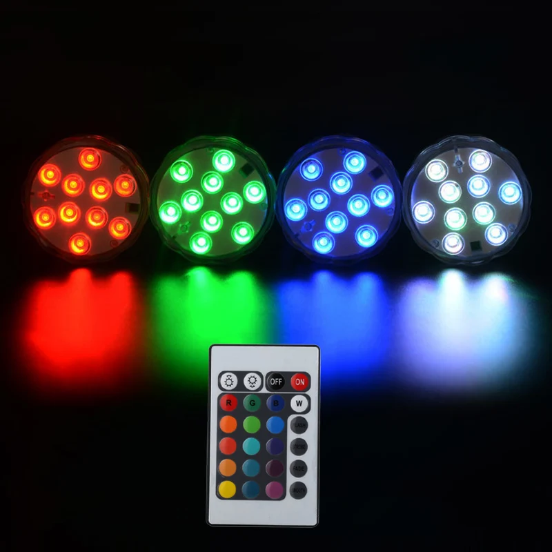 

led diving lights RGB Submersible lights & Remote 3aaa battery Light 10led IP67 Waterproof underwater Lamp fish tank Aquarium