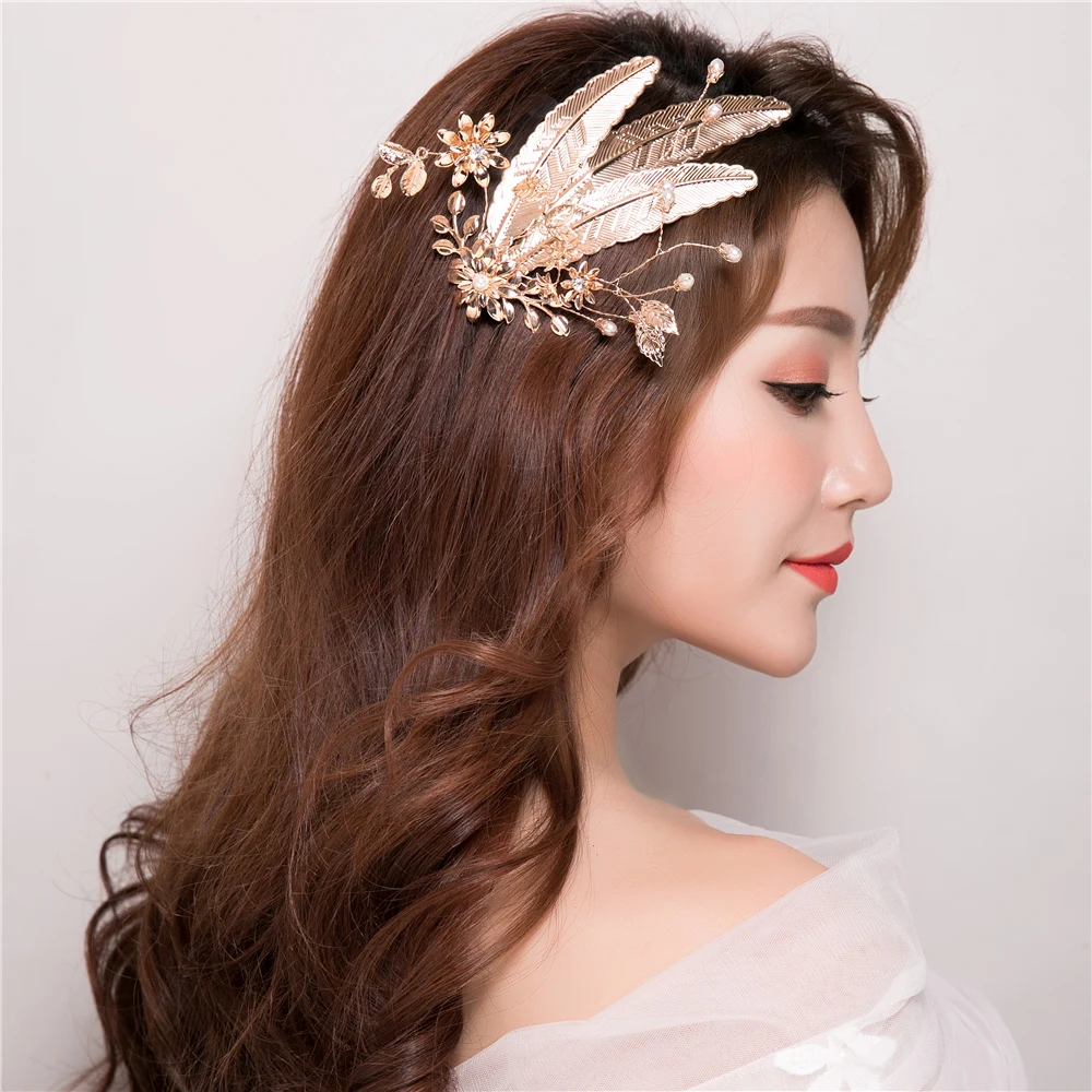 Vintage Gold Color Plant Design Hair Clip Retro Girls Party Headdress Hair Ornaments Women