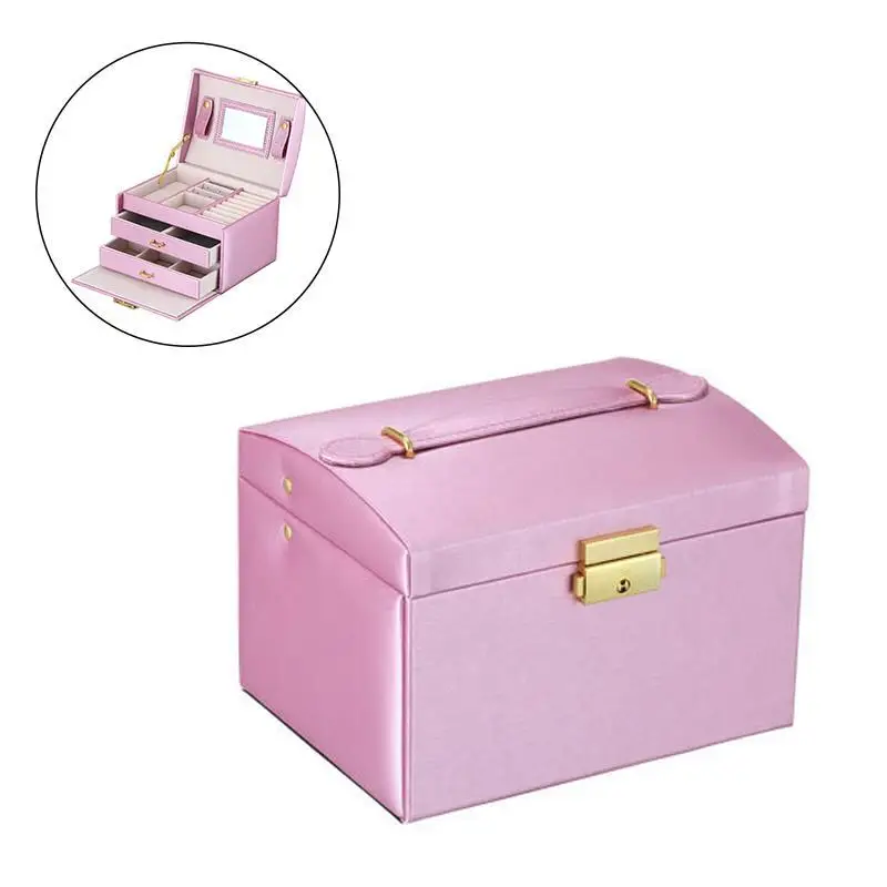 Блокируемая коробка для ювелирных изделий дорожный органайзер для бижутерии с замком и зеркалом подарок для женщин для хранения дома и организации ящики для хранения - Цвет: Фиолетовый