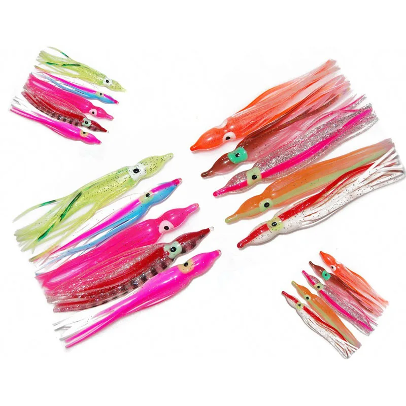 30pcs 10cm Soft Plastic Octopus Fishing Lures For Jigs Mixed Color Luminous Silicone Octopus Skirt Artificial Jig Bait
