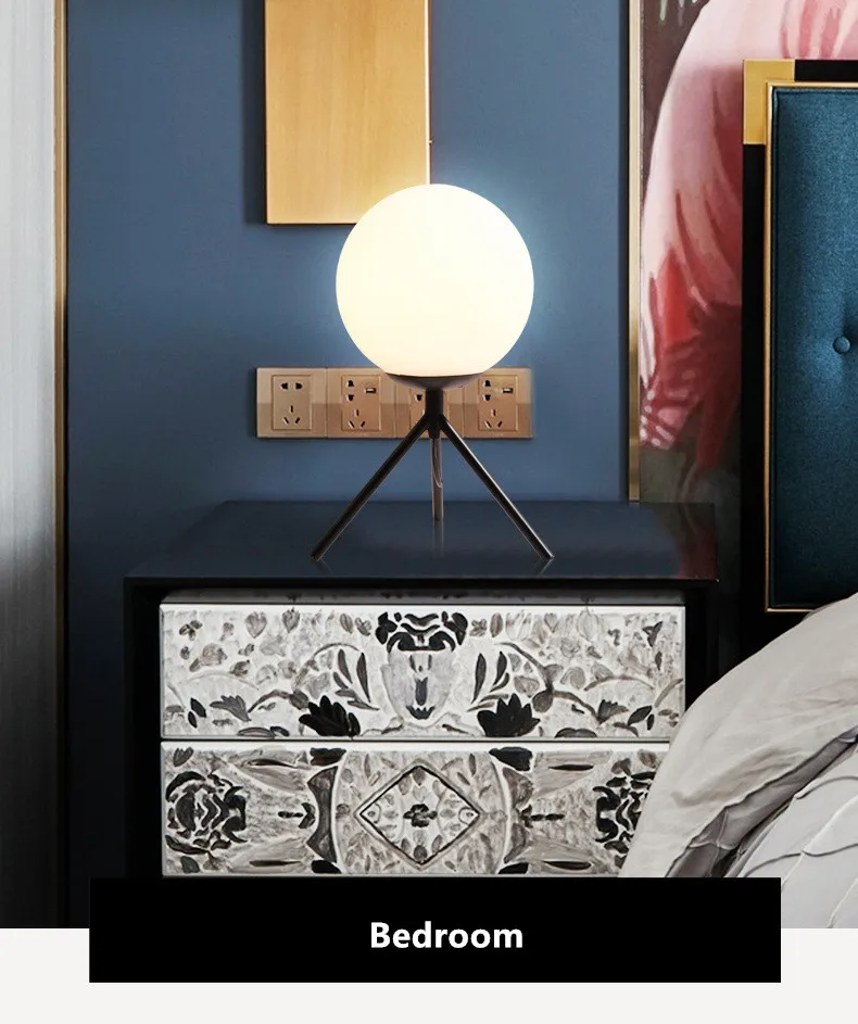 Современная, в виде стекляного шара, прикроватная Светодиодная настольная лампа в скандинавском стиле, настольная лампа 110 В/220 В для