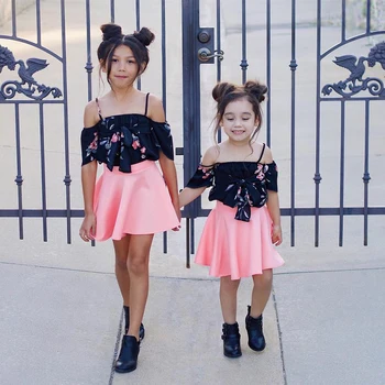 

Elvesnest Children Girl Skirt Set Fashion Baby Girl Summer Clothes Cotton Short Sleeve Tops+Skirt Flower Kids Clothes 1-6 Years