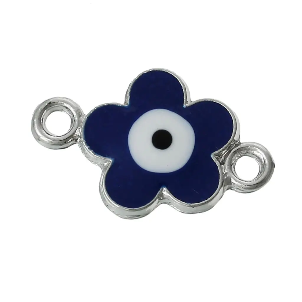 

DoreenBeads Zinc metal alloy Connectors Findings Flower Silver Tone Deep blue eye of evil Pattern Enamel 23mm x 15mm ,2 PCs