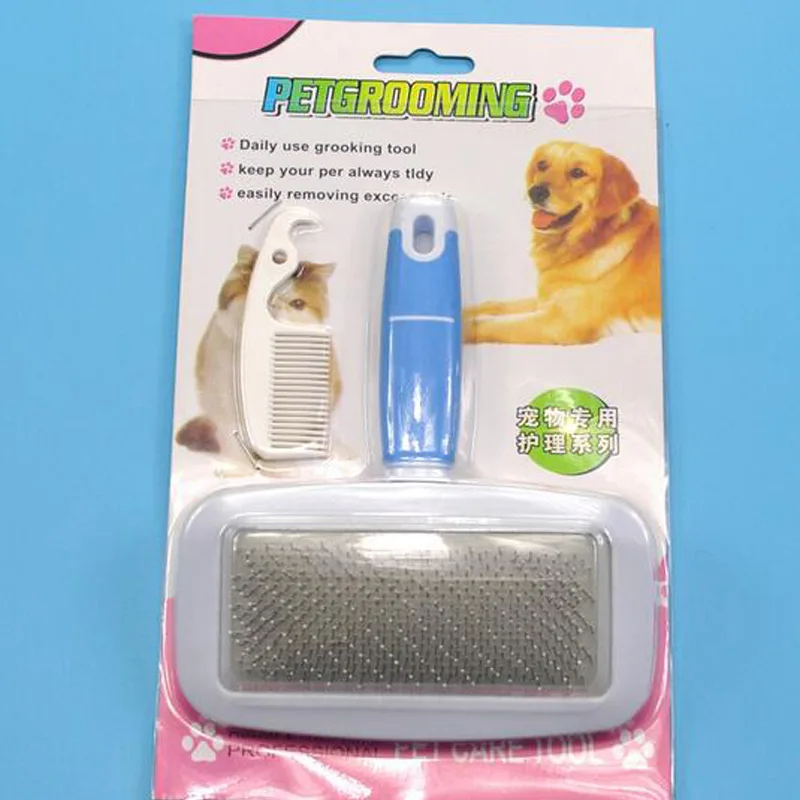 Dog Brush Grooming Brush Comb Pet Dog Cat Hair Removal Brush Comb Pet Grooming Tools Anti-slip Handle Pet Needle Comb (3)