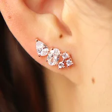 Серьги-гвоздики из розового золота с кристаллами циркония для женщин bijoux Love свадебные серьги массивные Brinco бижутерия