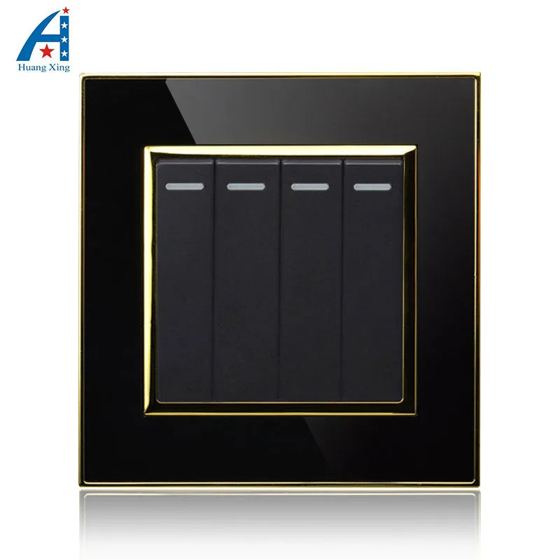 

UK Standard 16A 4 Gang 1 way / 2 Way electrical wall light Push button switch, 86*86 Luxury Black acrylic panel, Free shipping