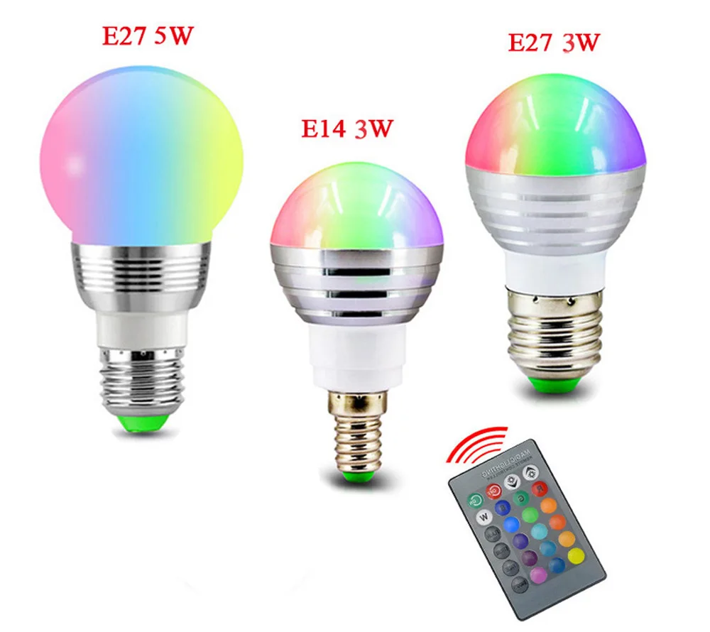 E27 E14 RGB LED Bulb Lamp 3W 5W 10W Color Magic Spot Light Remote Control Dimmable 24key LED Night Light 110V 220V Holiday Bar (4)