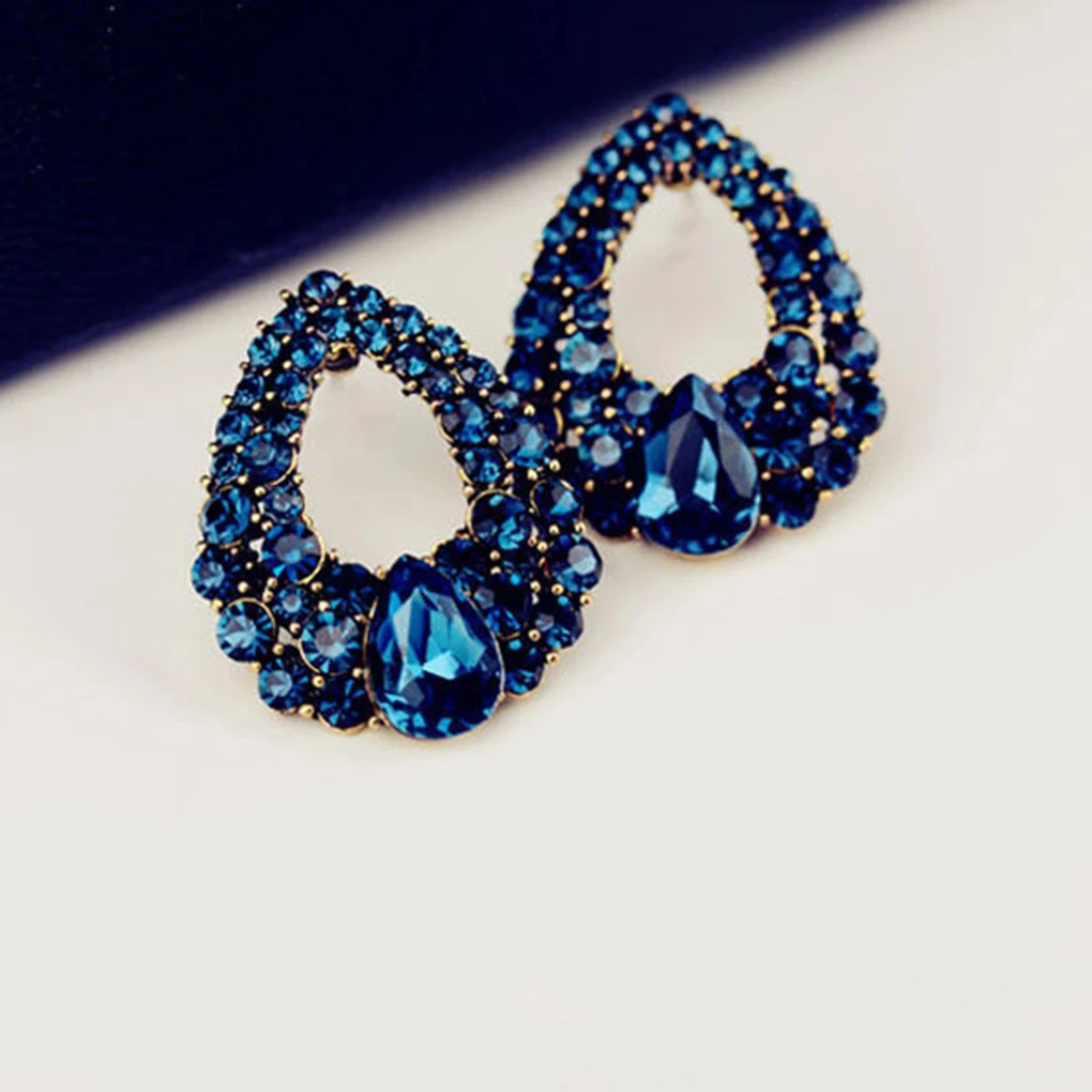 

2019 Popular Women CZ Imitation Diamond Crystal Sapphire Style Waterdrop Stud Earrings