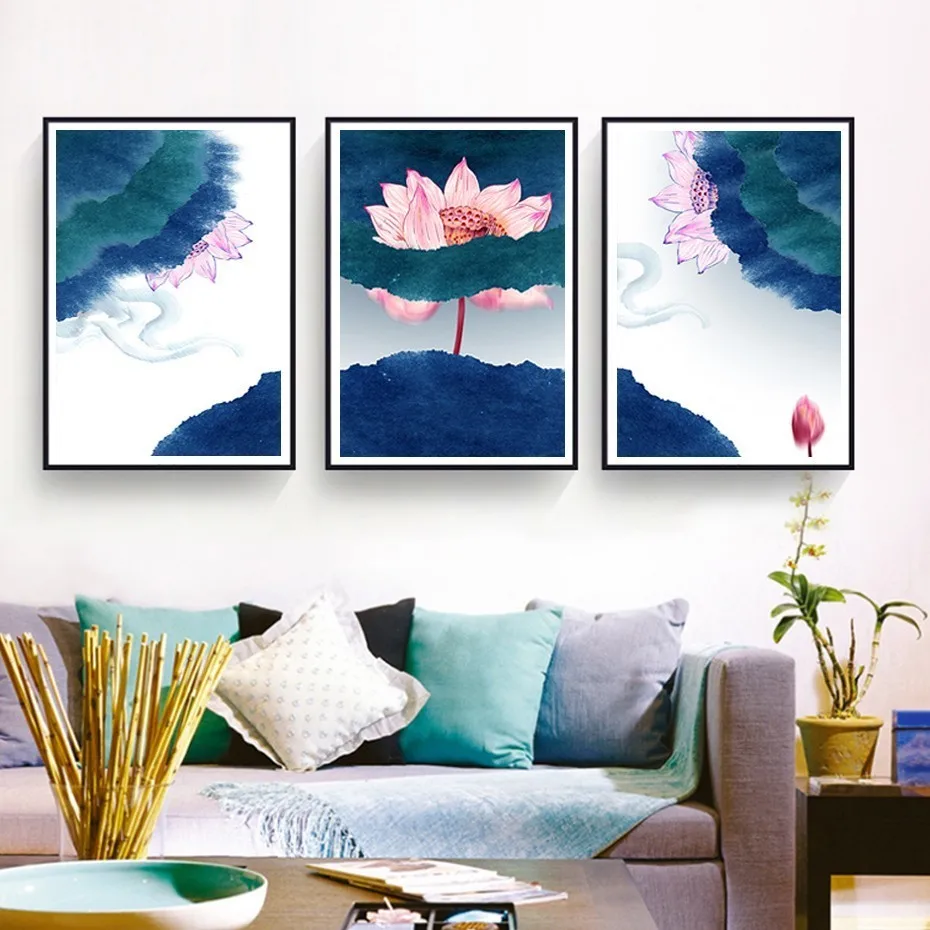 

Modern Watercolor Lotus Abstract Canvas Printing Paintings Flower Posters Wall Art Picture for Living Room Home Decor Unframed