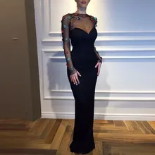 Черные мусульманские Вечерние платья,, облегающее платье с длинным рукавом, жемчуг, исламский Дубай, кафтан, саудовская Арабская, длинное вечернее платье