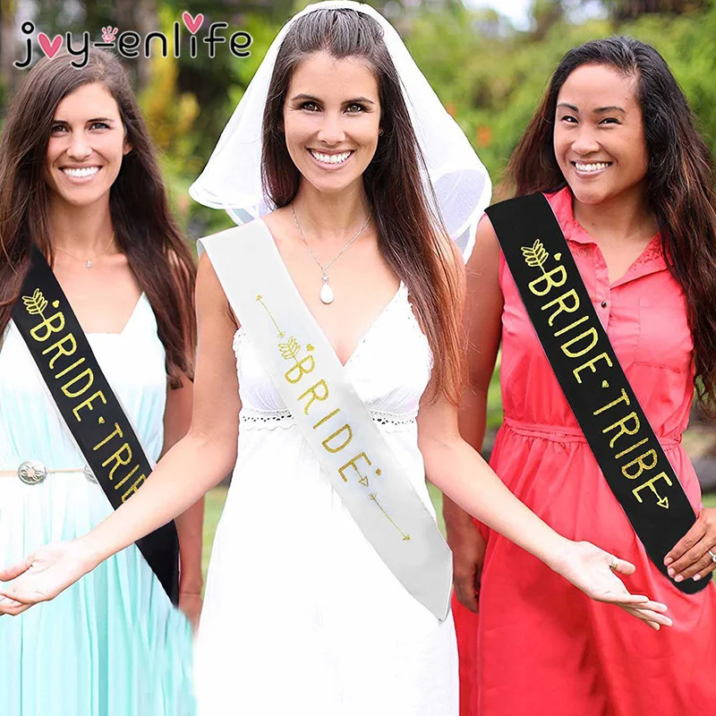 6pcs/set Satin Bride Team Sash Bachelorette Party for Hen Wedding Bridal Shower Black with Gold Letter | Дом и сад