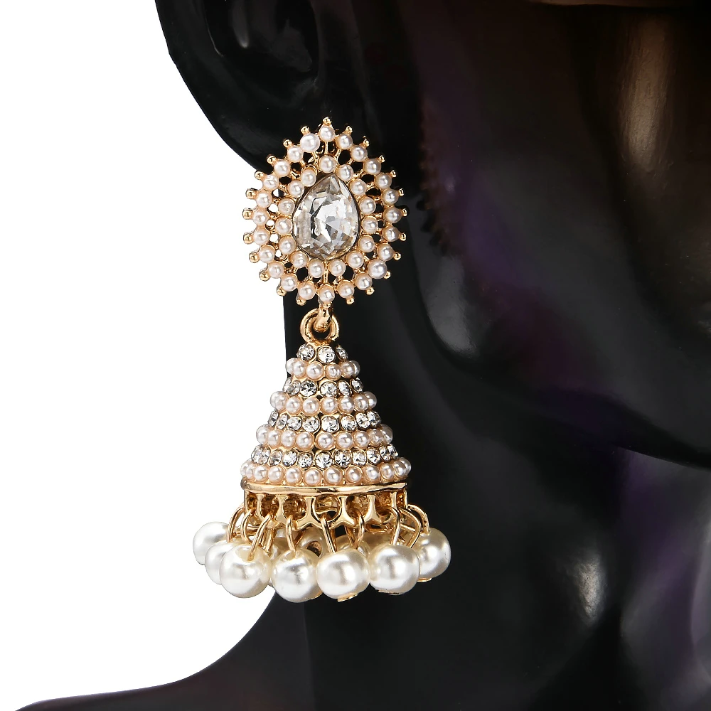 

New Ethnic Women Earrings Pearl Pendant Drop Wedding Indian Dangle Earrings for female Fashion Jewelry Gift 1 pair
