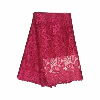 

Rose red color french lace fabric with beads and stones mesh tulle high quality nigerian lace fabrics for wedding 2018 5yard/lot