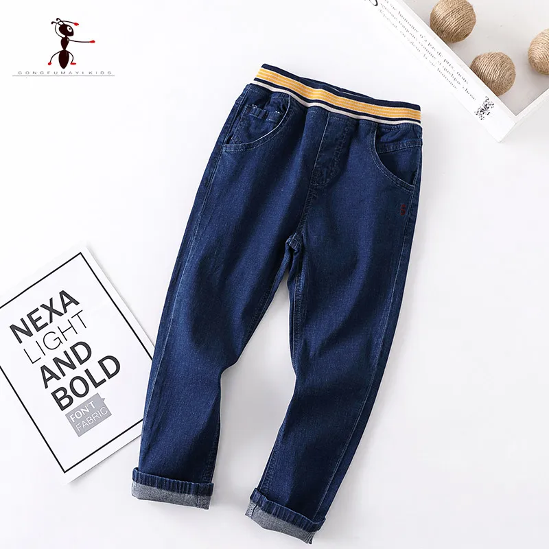 

2019 Spring Autumn Full Length Elastic Force Solid Color Boys Casual Jeans 4T-12T Big Pocket Leisure children's Pants 3382