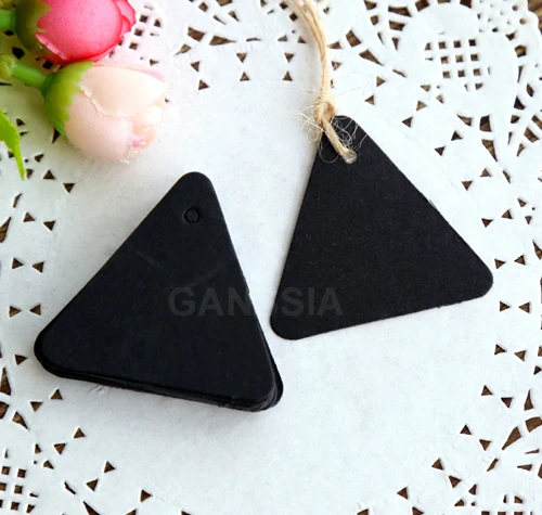4.5x4.5cm (With cord) Black Blank paper hang tag Bookmark triangle ...