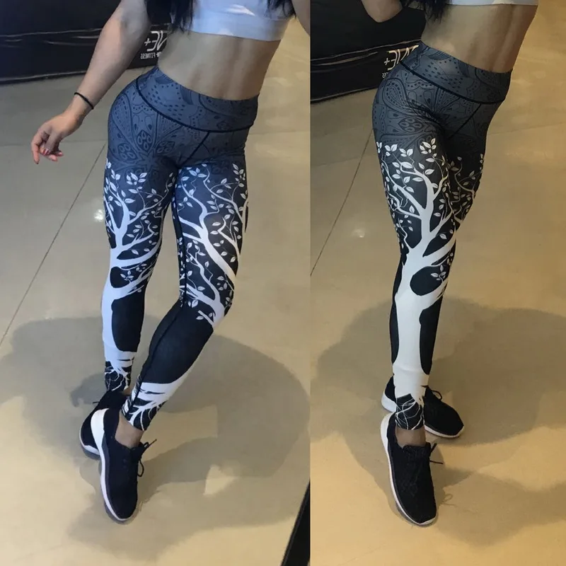 Женские спортивные Леггинсы с принтом дерева Sfit высокой эластичной резинкой на
