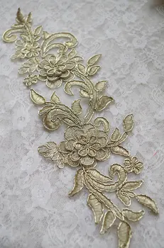 

gold Alencon Lace Applique, 3D alencon lace applique 10piece